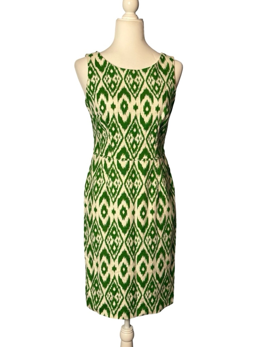 NINE WEST GREEN WHITE GEOMETRIC SHEATH DRESS SZ 4 EUC!